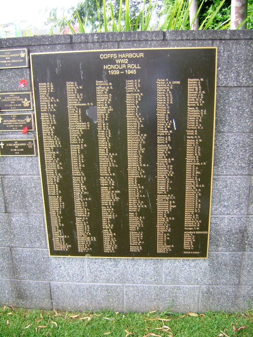 World War II Honour Roll at the Coffs Harbour Cenotaph, February 2012