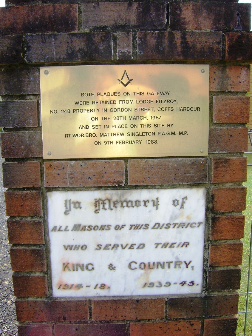 Memorial for Masonic Lodge Fitzroy, February 2012