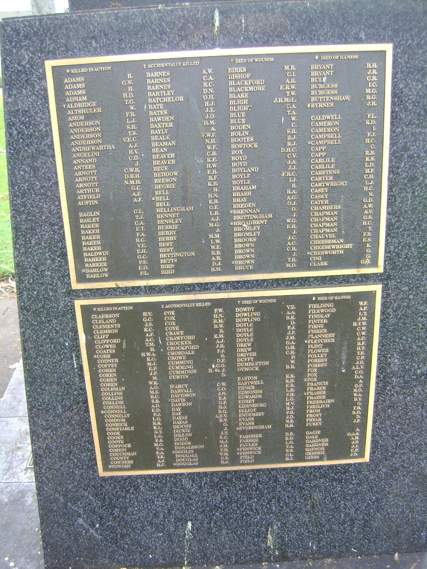 Memorial at the R.S.L. Park, February 2012