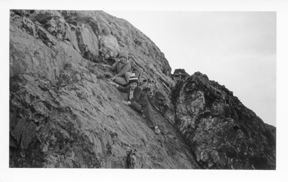John and Mick Ross rock-climbing on South Solitary Island, early 1970s
