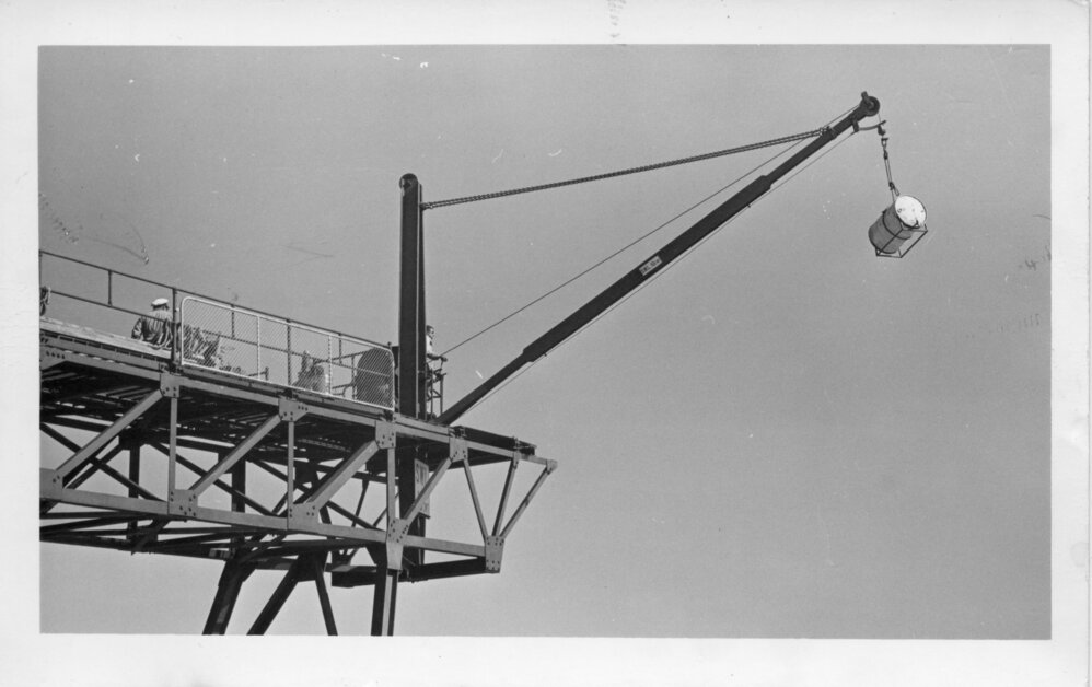 The gantry and crane on South Solitary Island, mid 1970s