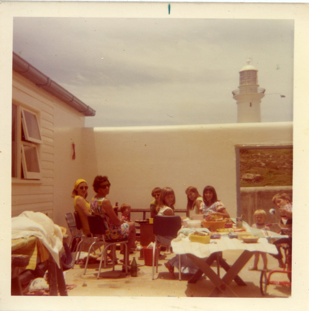 Station get-together in the Headkeeper's courtyard on South Solitary Island, early 1970s