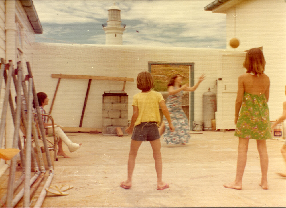 The Ross family in the Headkeeper's courtyard on South Solitary Island, early 1970s