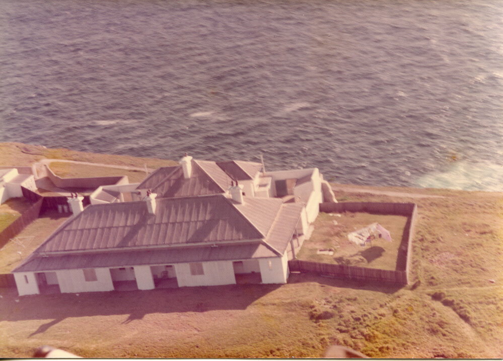 Helicopter view of Assistant Lightkeepers' cottages, mid 1970s