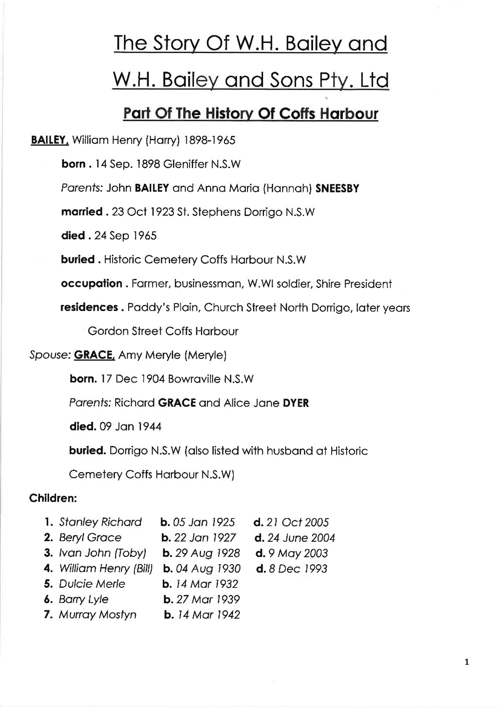 Biographical note on the Bailey family