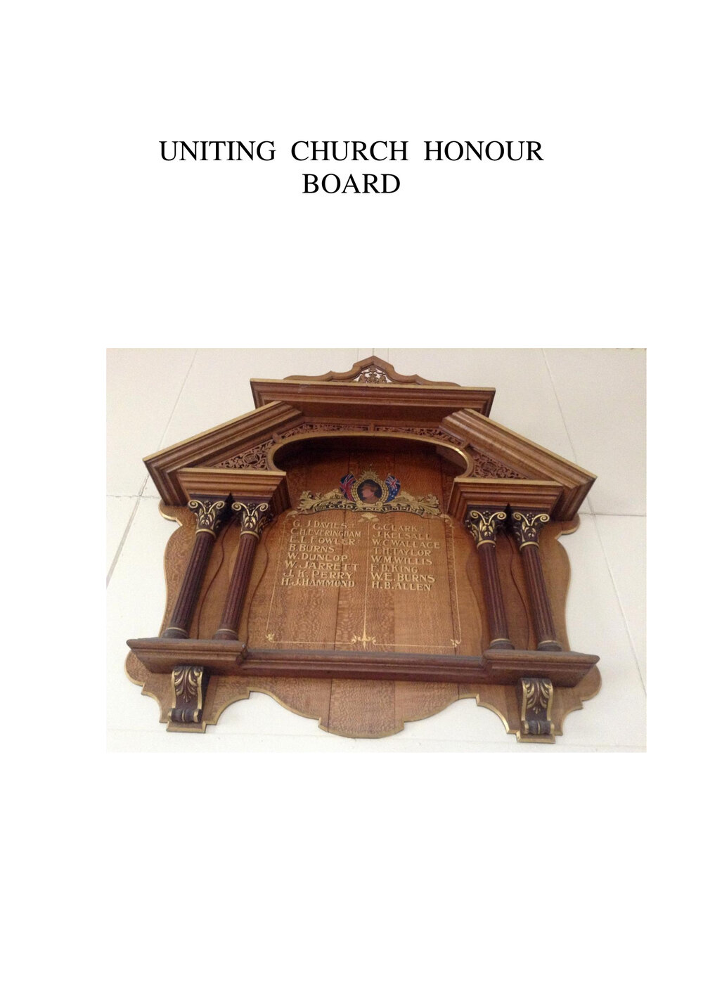 Guide to the Coffs Harbour Uniting Church Honour Board