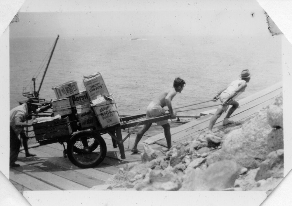 Boat day on South Solitary Island, 1951