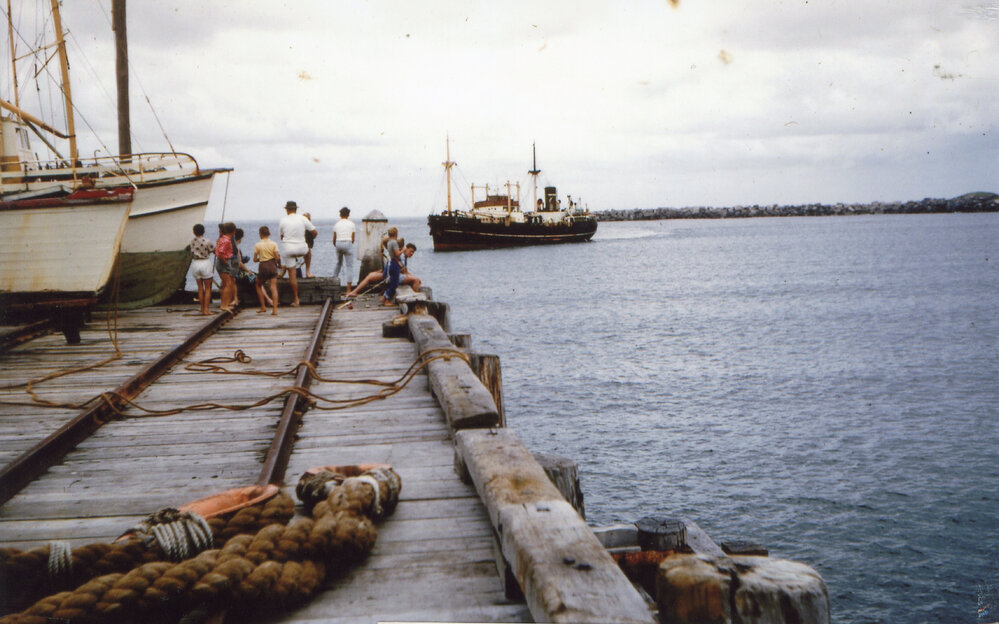 Looking east from Coffs Jetty with the SS Kuranda approaching, 1956 - 1960 