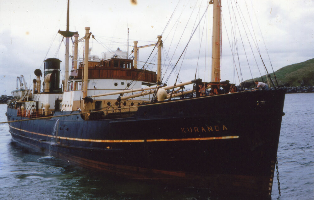 SS Kuranda in Coffs Harbour with northern breakwater in background, 1959 - 1963