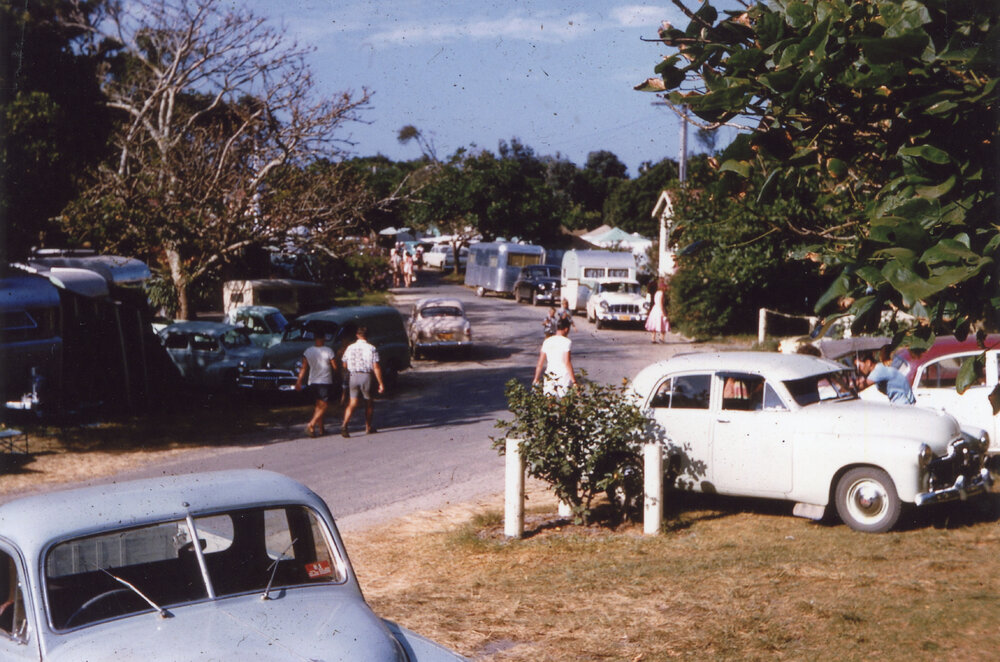 Park Beach camping reserve during the Christmas holidays, late 1950s