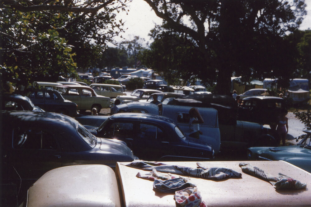 Park Beach camping reserve during the Christmas holidays, late 1950s