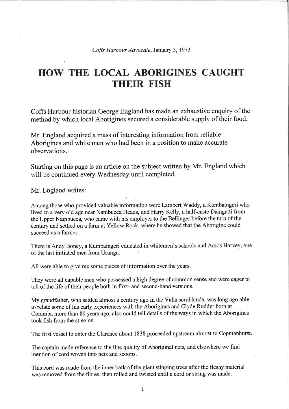 How the local Aborigines caught their fish, 1973