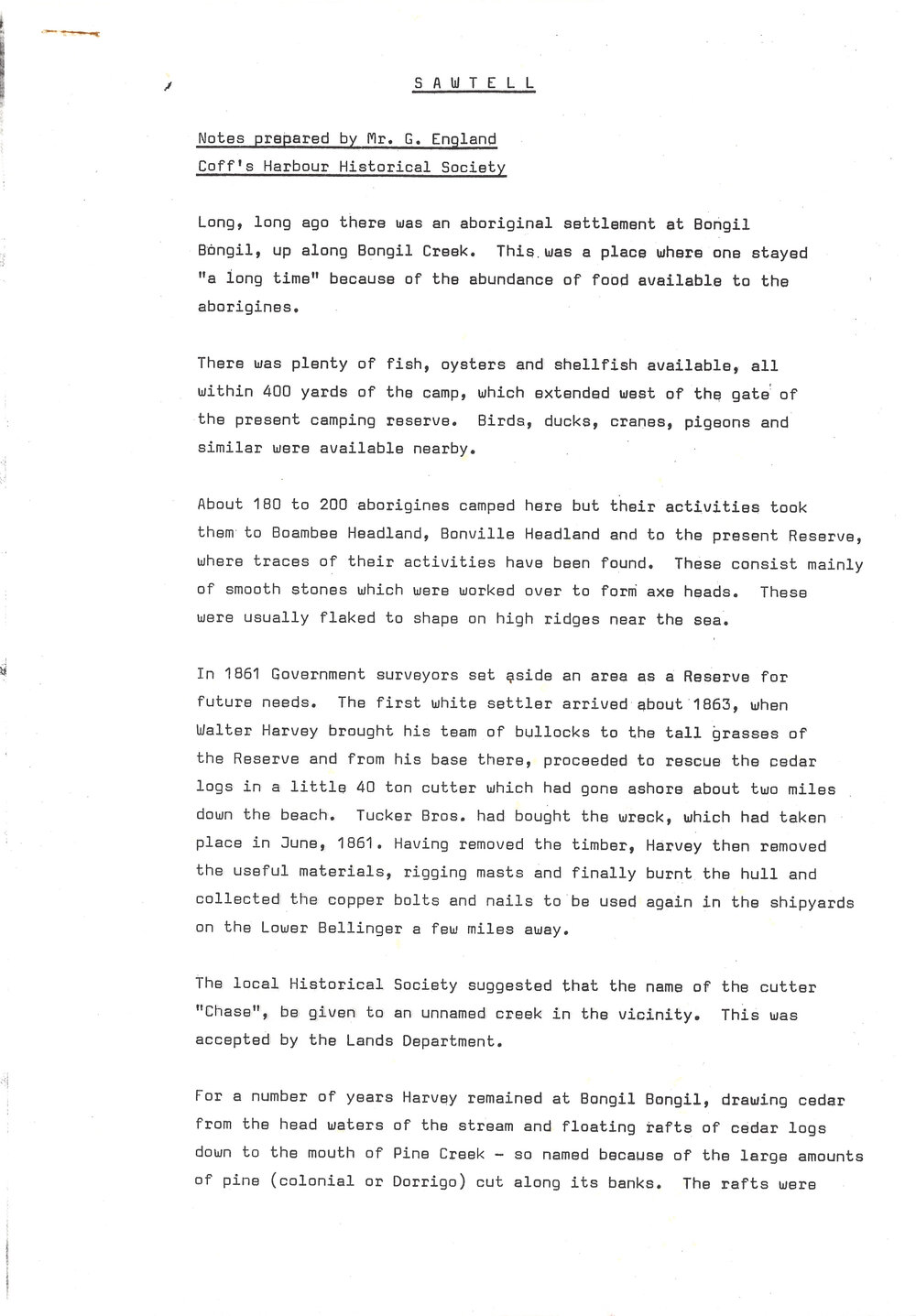Sawtell notes, 1976