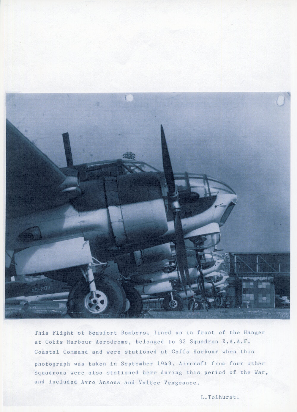 A flight of Beaufort Bombers at Coffs Harbour, September 1943
