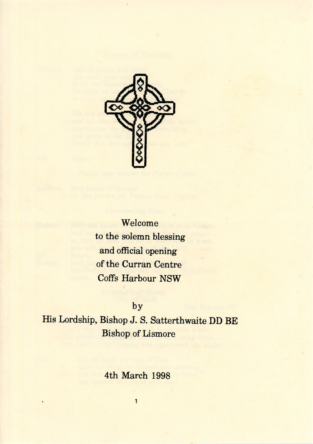 Solemn blessing and official opening of the Curran Centre, 4 March 1998