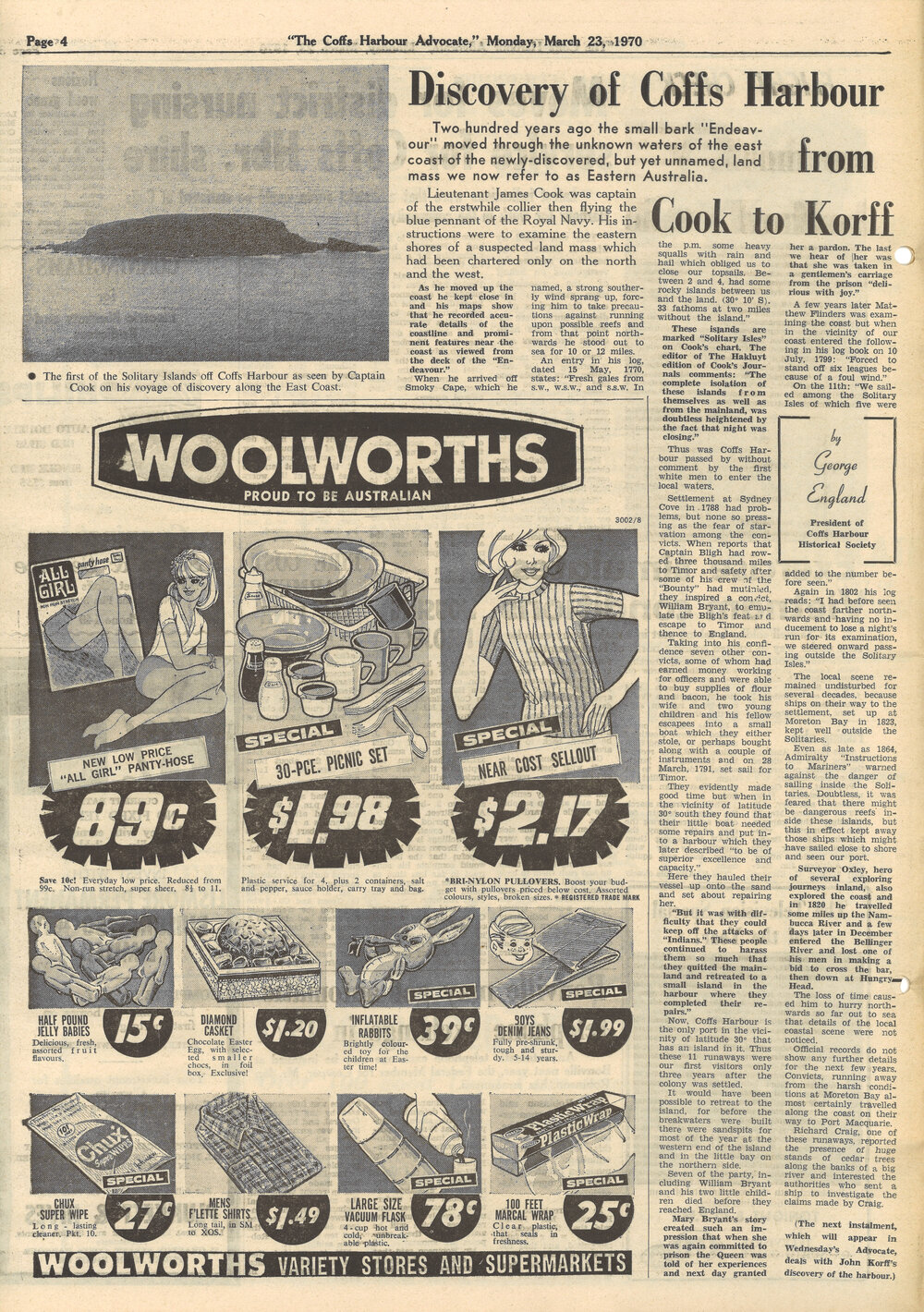 Discovery of Coffs Harbour from Cook to Korff, 23 March 1970