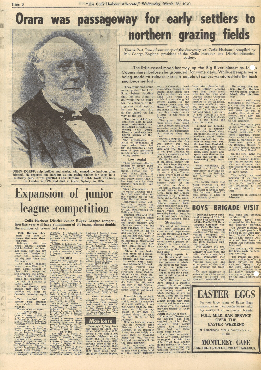 Orara was passageway for early settlers, 25 March 1970