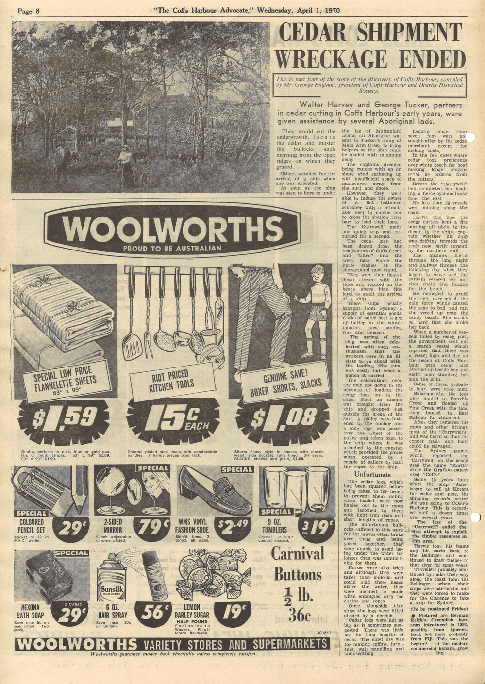 Cedar shipment wreckage ended, 1 April 1970