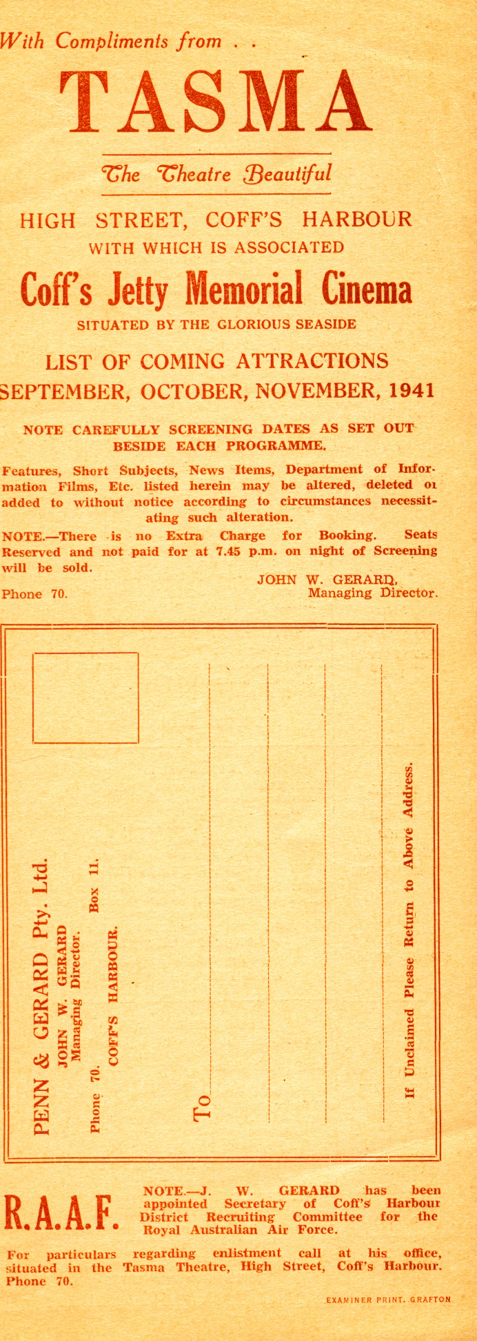 Tasma Theatre programme, September - November 1941