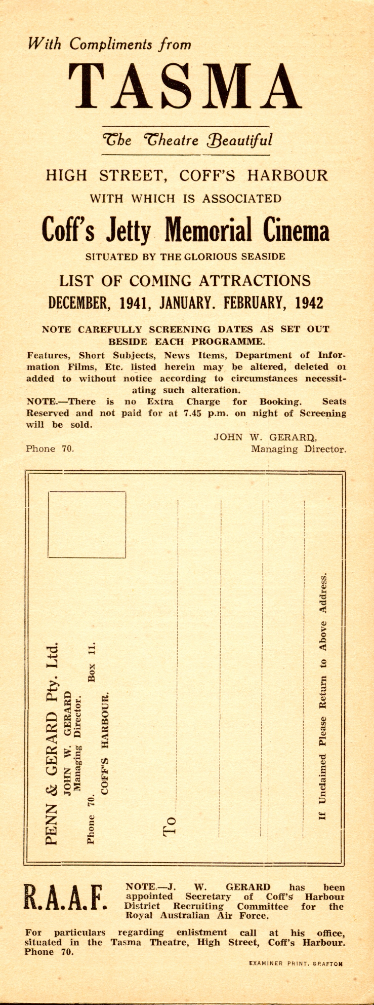 Tasma Theatre programme, December 1941 - February 1942