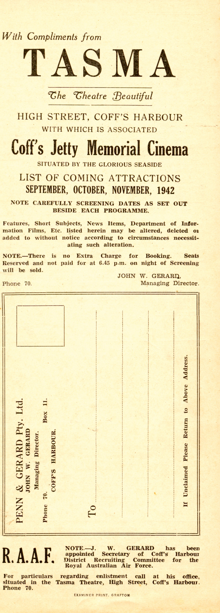 Tasma Theatre programme, September - November 1942