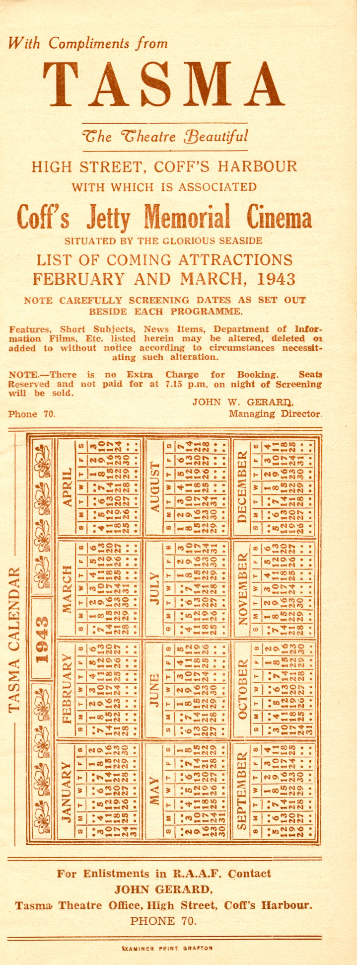 Tasma Theatre program, February - March 1943