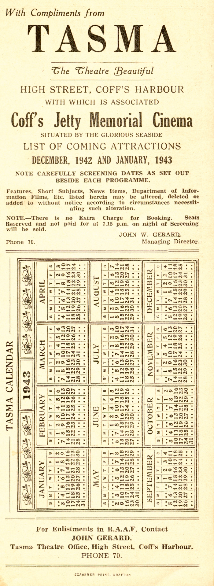 Tasma Theatre programme, December 1942 - January 1943