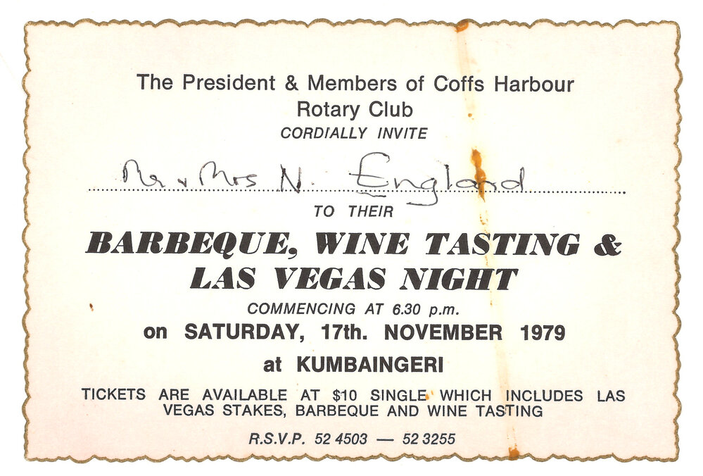 Rotary Club invitation, 17 November 1979