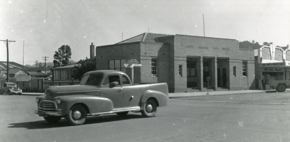 Post Office corner on the Pacific Highway, Coffs Harbour, 1950 