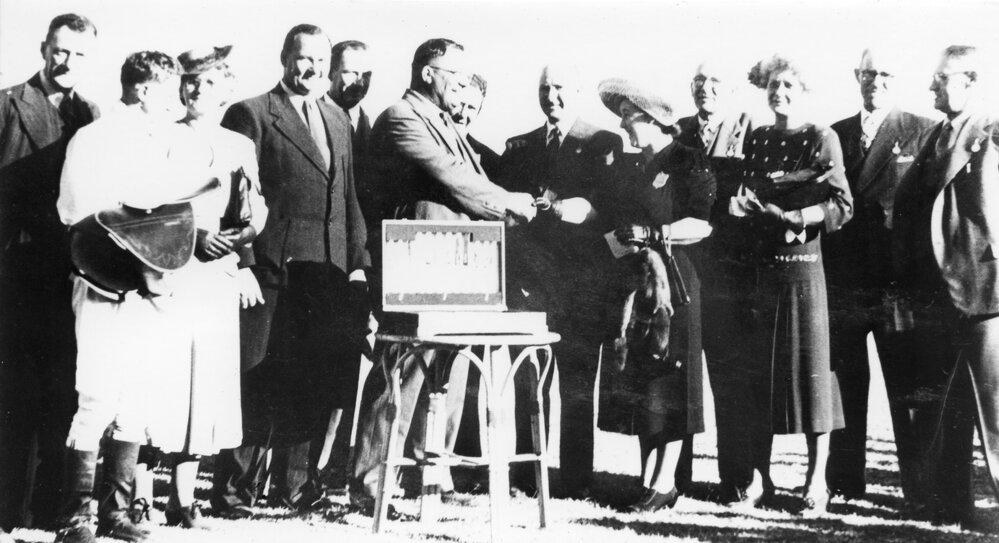 Presentation of the Fred Lowery Trophy to Mr C. J. Reid, 7 August 1948