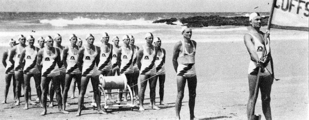 Coffs Harbour Surf Lifesaving Club march past team, 1940