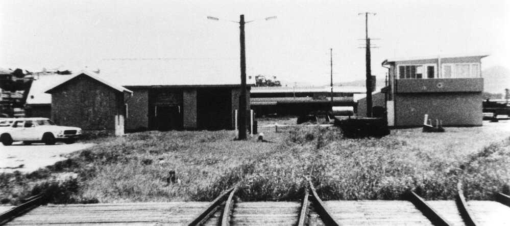 Berthing Master's two-storey office next to the new locomotive shed, c.1970s