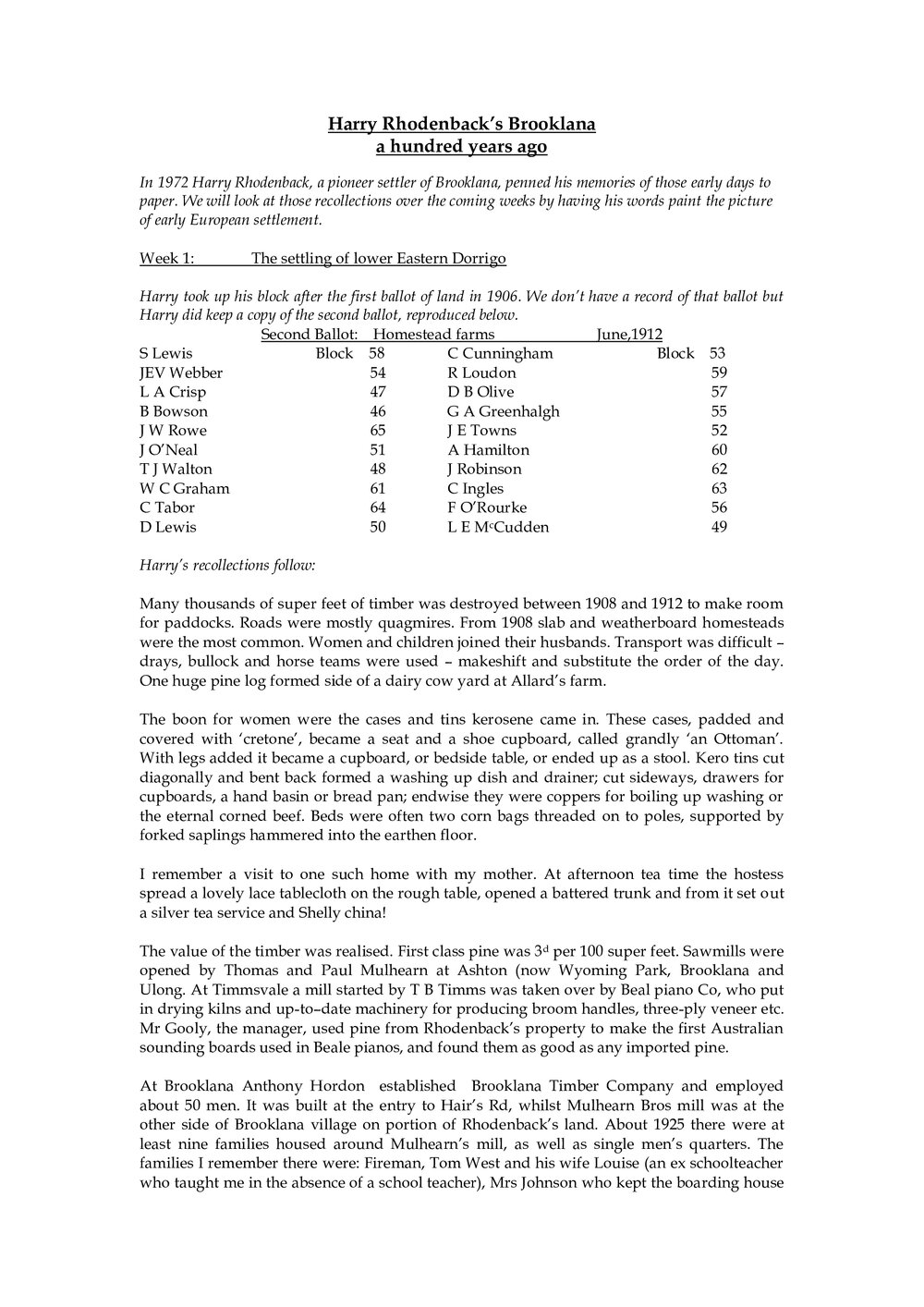 A history of Brooklana, 1972