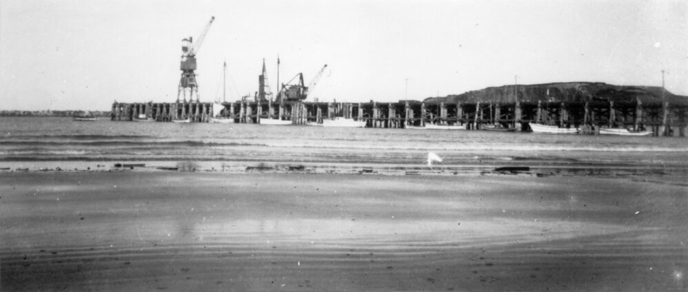 Diesel-electric and steam cranes operating at Coffs Harbour Jetty, c.1952
