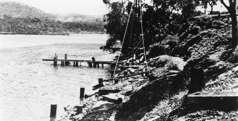 The swimming pool in Coffs Creek near the Butter Factory, early 1950s