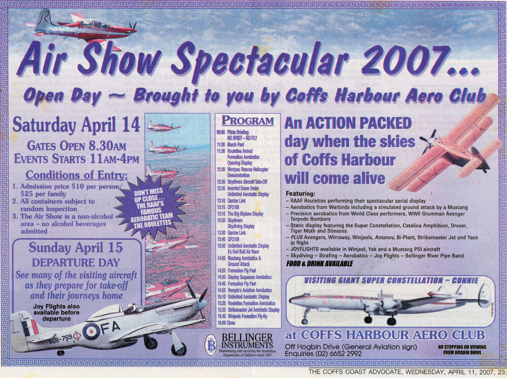 Advertisement for the Air Show Spectacular, April 2007