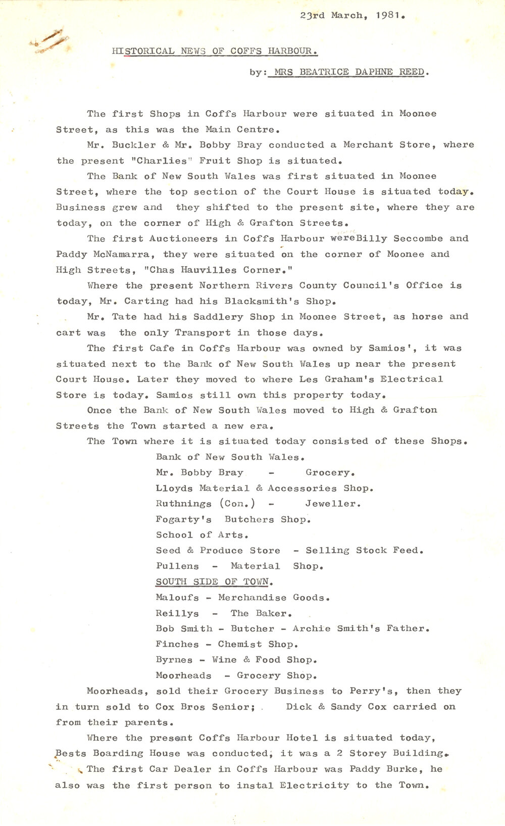 Historical News of Coffs Harbour, 23 March 1981