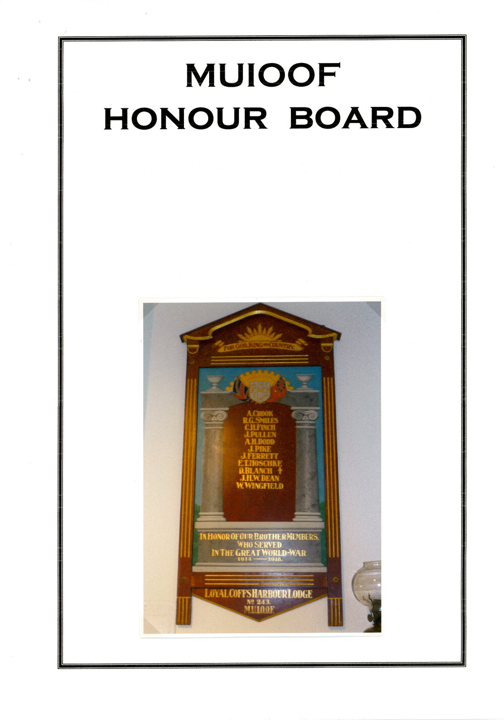 Guide to the M.U.I.O.O.F. Honour Board 
