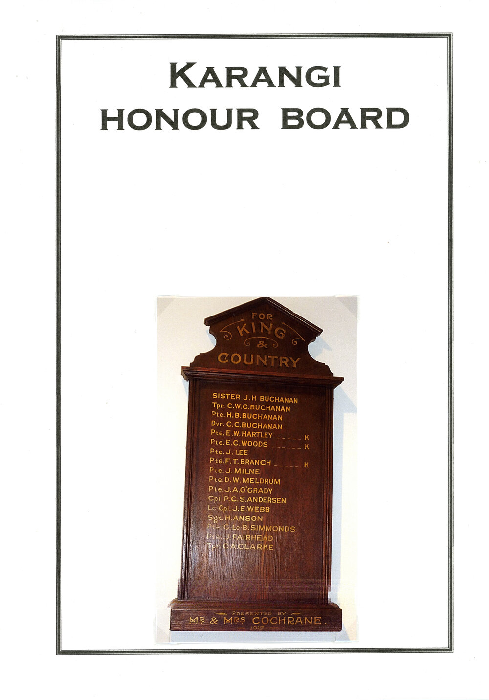 Guide to the Karangi Honour Board, January 2015