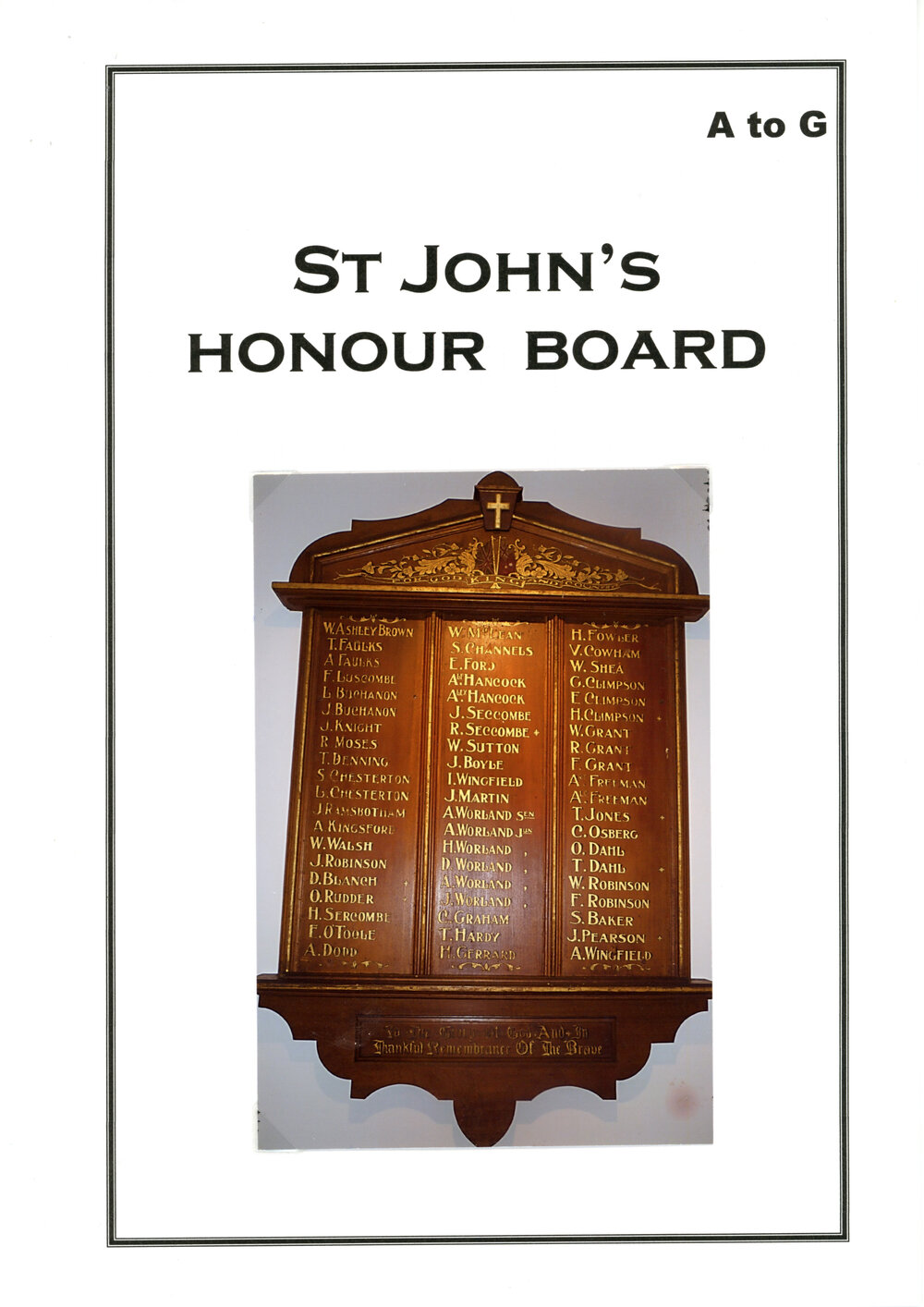 Guide to the St John's Honour Board A to G, February 2015 