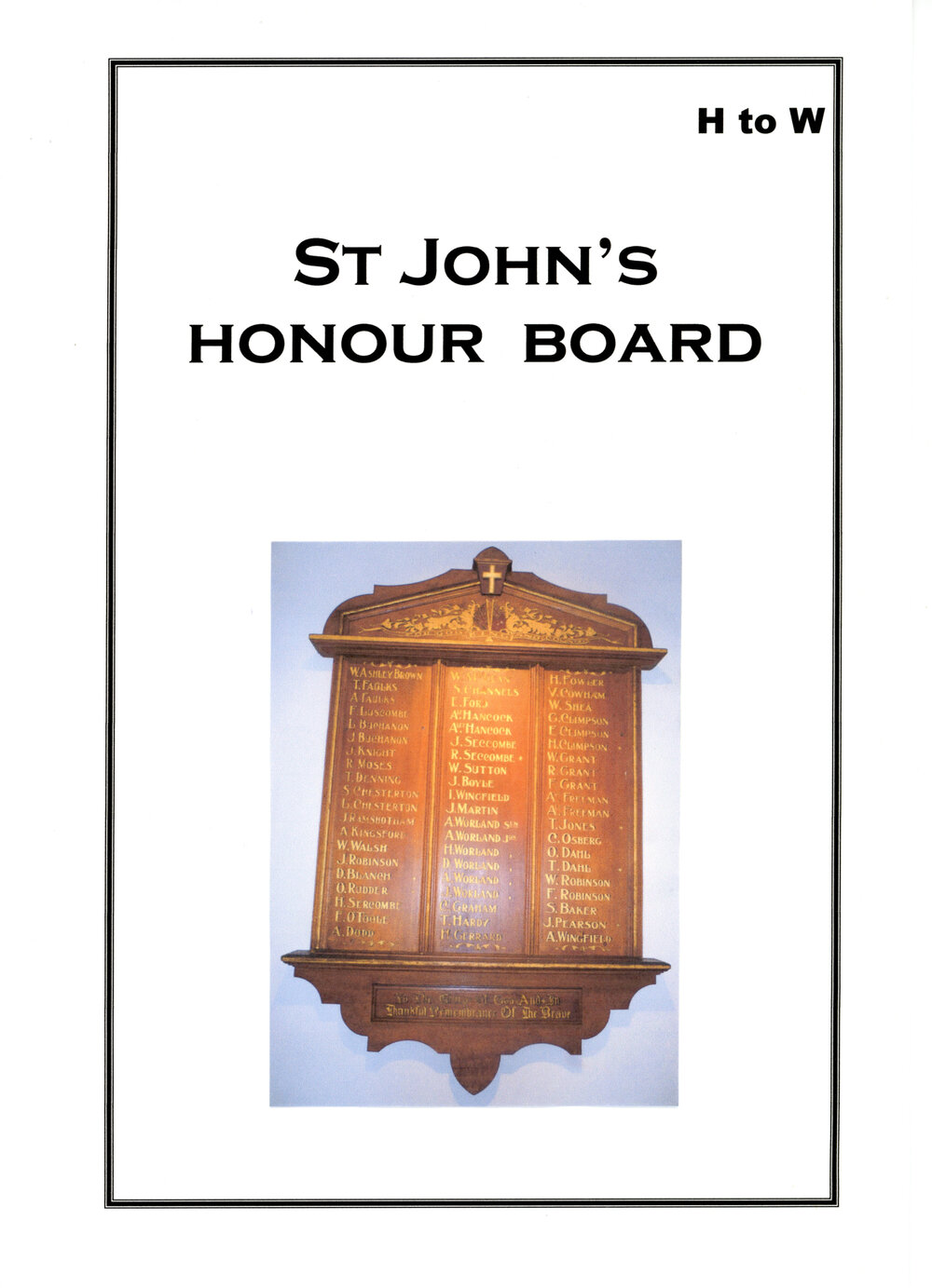 Guide to the St John's Honour Board H to W, February 2015 