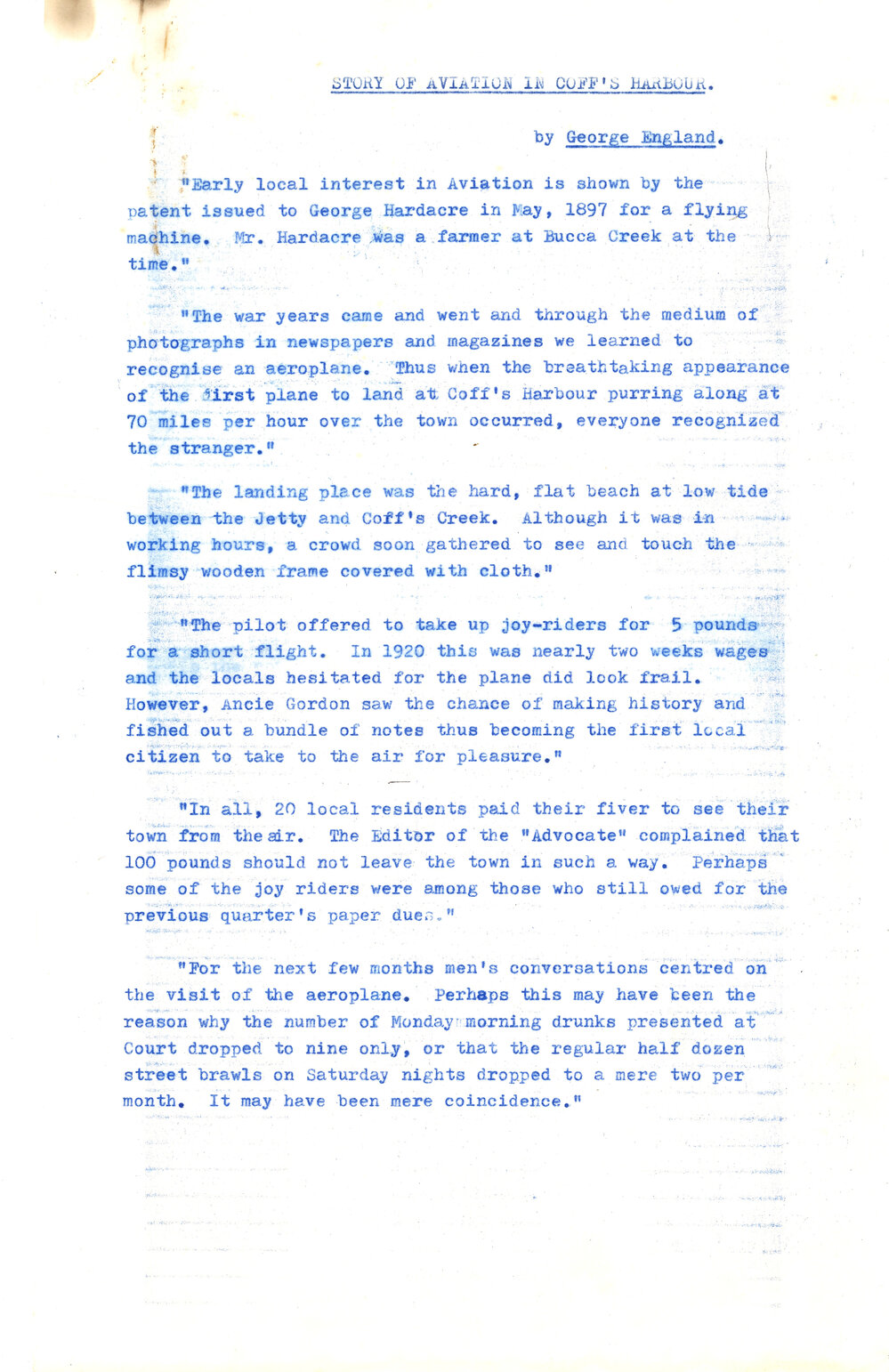 History of the Coffs Harbour Aerodrome (final), January 1990