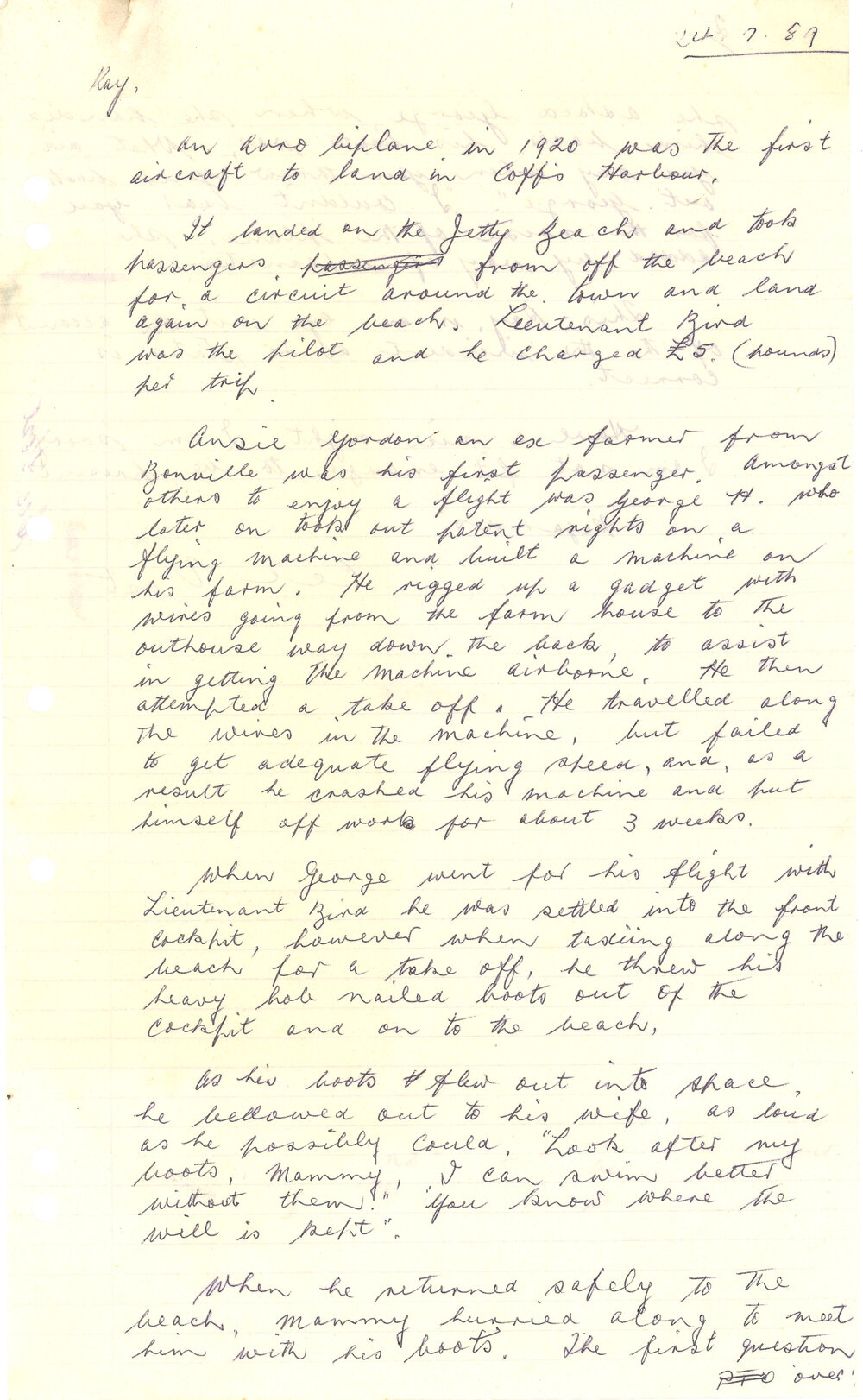 Letter from Cecil Vost to Ray Kratz, 24 July 1989