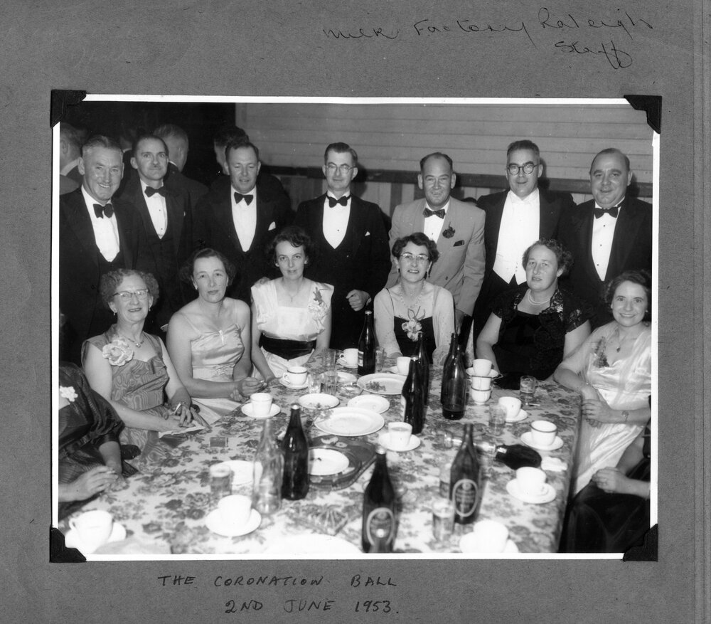 Raleigh Milk factory staff at the Coronation Ball, 2 June 1953
