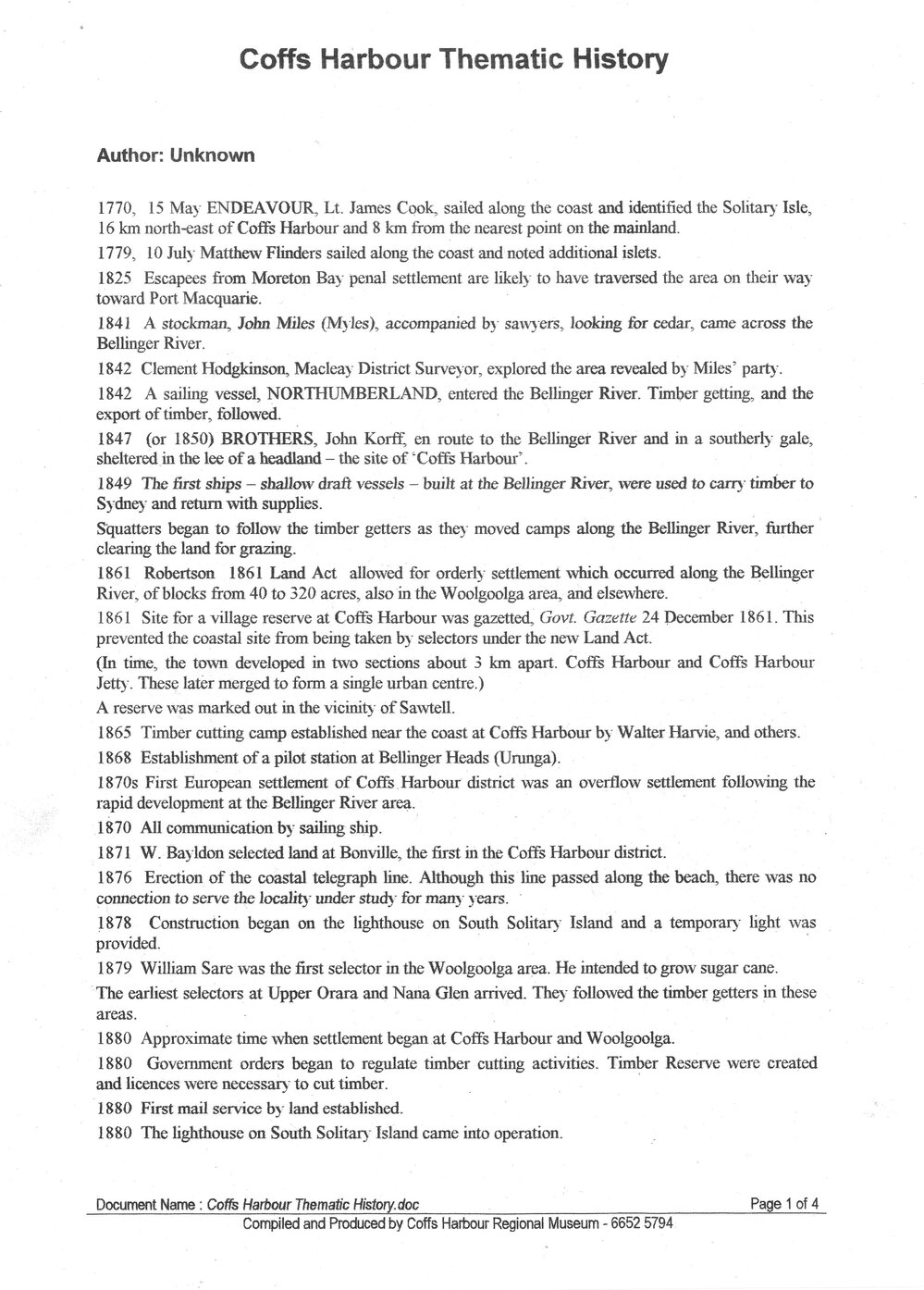 Coffs Harbour Thematic History