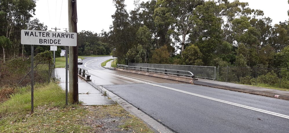 Western view of the Walter Harvie Bridge, 1 July 2021