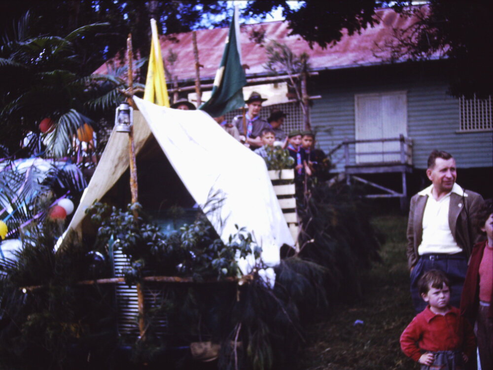 Sawtell street parade ending at the Sawtell Hall, c.1960