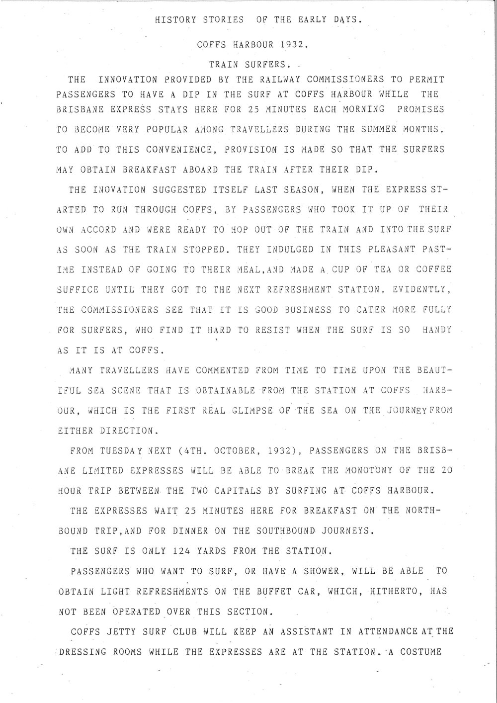 History stories of the early days : Train Surfers