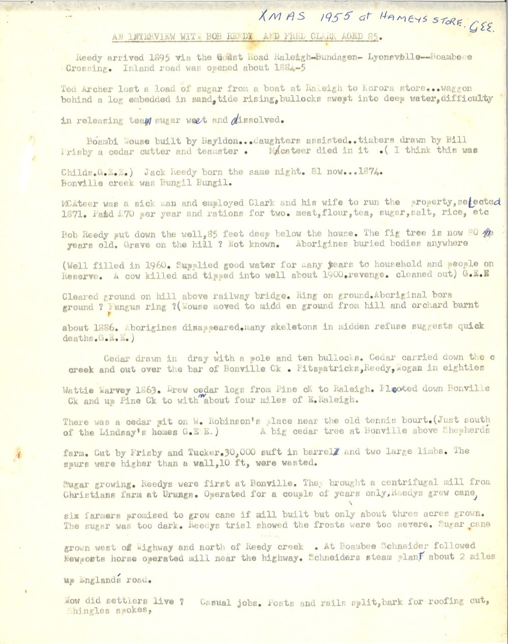 An Interview with Bob Reedy and Fred Clark aged 85