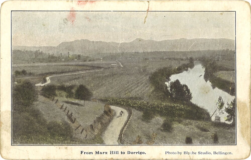 Picture postcard of view from Marx Hill to Dorrigo